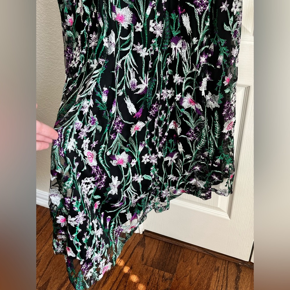 Tadashi Shoji Lace Embroidered Dress Gown black purple green size 6 - Picture 7 of 13